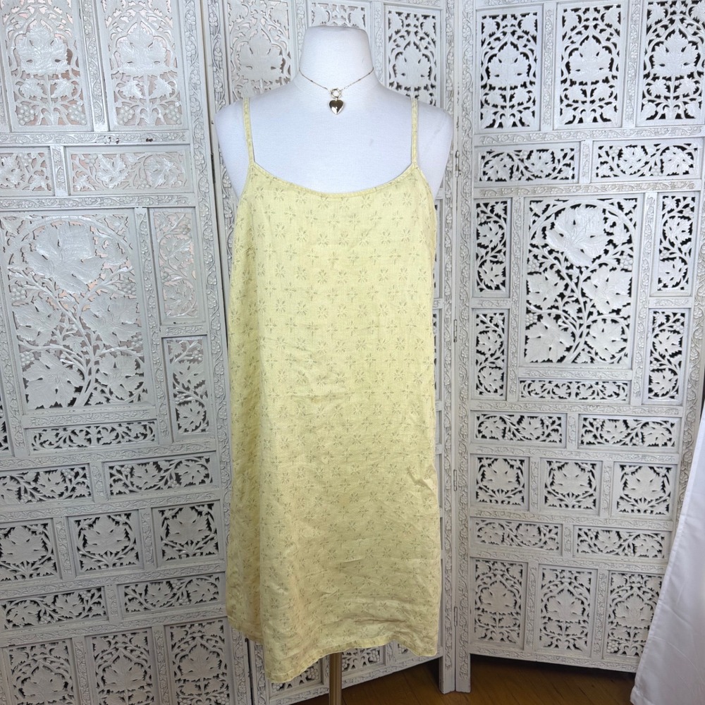 Vtg Abercrombie & Fitch Linen Yellow Floral Dress‎ Sz Large Lightweight Coastal